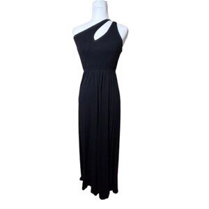 The Vanity Room Maxi Dress Black One Shoulder Cut Out Size Small Knit